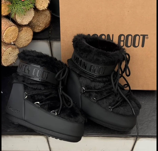 Moon Boots Fourrées Noires – Édition Luxe